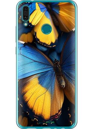Чехол на huawei y9 2019 желто-голубые бабочки "6046u-1602-10746"