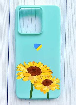 Матовий бірюзовий чохол на xiaomi redmi note 13 5g жовті квіти (принт 364)