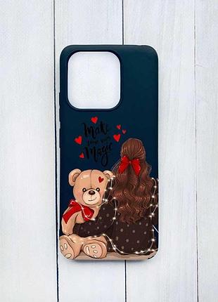Матовый черный чехол на xiaomi redmi note 13 pro 4g девушка с мишкой (принт 188)