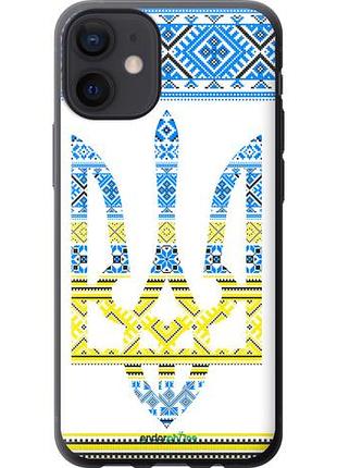 Чехол на iphone 12 mini герб - вышиванка желто-голубая "1197u-2071-10746"