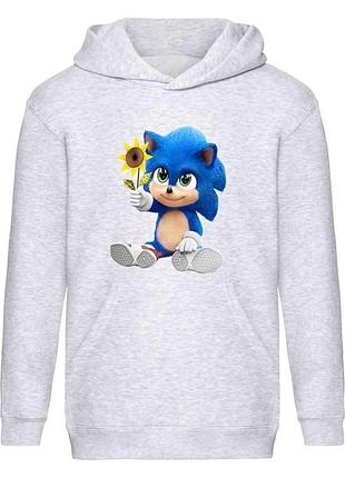 Худи соник детское (sonic 008) серое, 116-128-140-152-164 размер