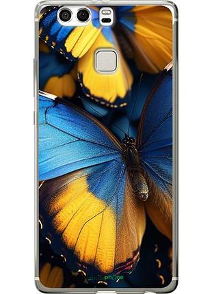Чехол на huawei p9 plus желто-голубые бабочки "6046u-300-10746"