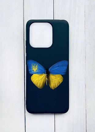 Матовый черный чехол на xiaomi redmi note 13 pro 4g бабочка украина (принт 255)