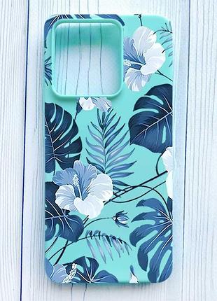 Матовый бирюзовый чехол на xiaomi redmi note 13 5g тропики (принт 373)