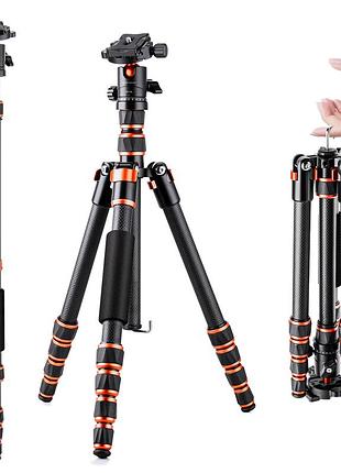 Легкий штатив из углеродного волокна k&f concept c225c0+bh-25 для фотоаппаратов, высота 1,5м, 8кг (kf09.077v3)