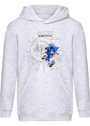Худи соник детское (sonic 0010) серое, 116-128-140-152-164 размер