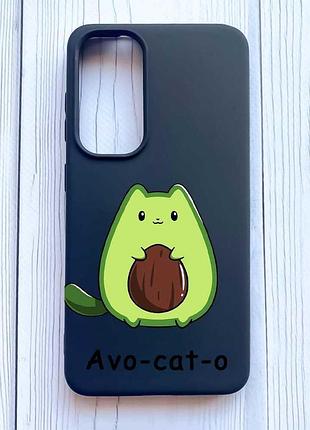 Матовый черный чехол на samsung galaxy s24 fe котик авокадо (принт 306)