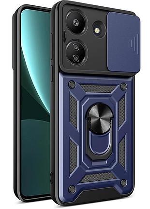 Чехол fiji camera defence для xiaomi redmi 13c бампер с защитой камеры и подставкой dark blue