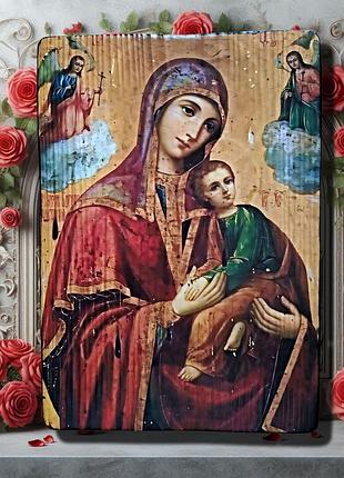 Панно-ікона божої матері, соснове дерево, вживлена роздруківка, 20х28 см