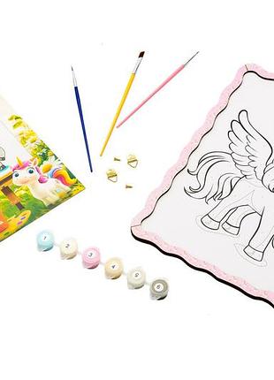 Развивающая игрушка разукраска из дерева puzzleok "единорог" с красками