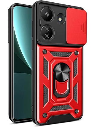Чехол fiji camera defence для xiaomi redmi 13c бампер с защитой камеры и подставкой red