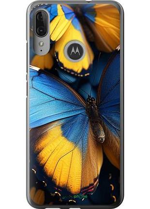 Чехол на motorola moto e6 plus желто-голубые бабочки "6046u-1780-10746"