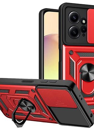 Чехол fiji camera defence для xiaomi redmi note 12 бампер с защитой камеры и подставкой red
