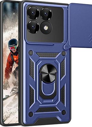 Чехол fiji camera defence для poco f6 pro бампер с защитой камеры и подставкой dark blue