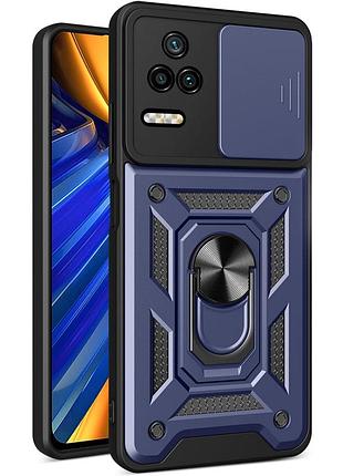 Чехол fiji camera defence для xiaomi poco f4 бампер с защитой камеры и подставкой dark blue