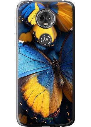 Чехол на motorola moto e5 plus желто-голубые бабочки "6046u-1412-10746"