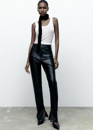 Шкіряні брюки штани висока талія з розрізами zara 34