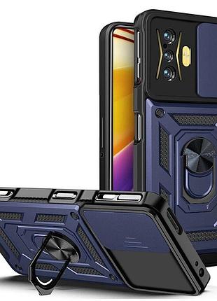 Чехол fiji camera defence для xiaomi poco f4 gt бампер с защитой камеры и подставкой dark blue