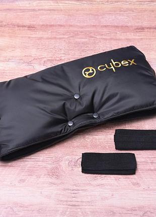 Муфта сплошная cybex, на коляску/санки, для рук, черная с золотой надписью