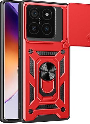 Чехол fiji camera defence для xiaomi 14t бампер с защитой камеры и подставкой red
