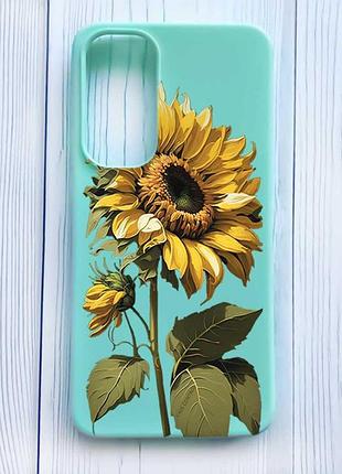 Матовый бирюзовый чехол на samsung galaxy s24 fe подсолнечник (принт 274)