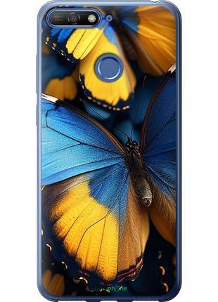 Чехол на huawei honor 7c желто-голубые бабочки "6046u-1411-10746"