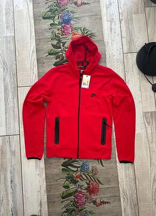 Зіп худі nike tech fleece , червона кофта найк теч фліс 2