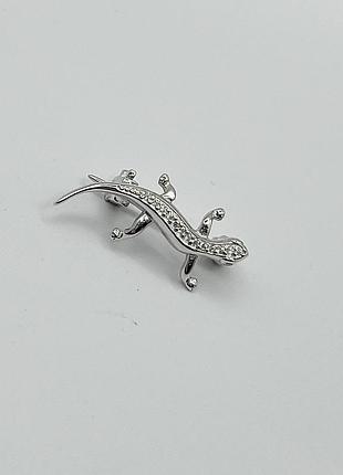 Брошка-булавка серебряная с кубическим цирконием "саламандра" 1,86 г