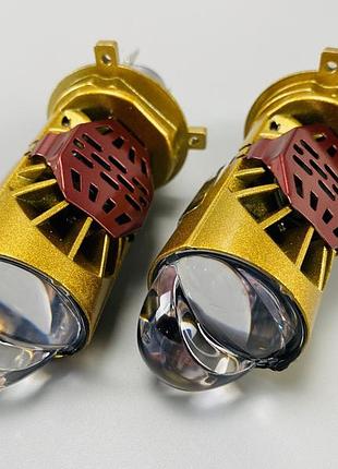 Лампа світлодіодна комплект 2 шт 12/24v 65w set цоколь h4 led + подвійна лінза + чітка світлотіньова межа