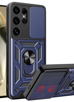 Чехол fiji camera defence для samsung galaxy s25 ultra (s938) бампер с защитой камеры и подставкой dark blue