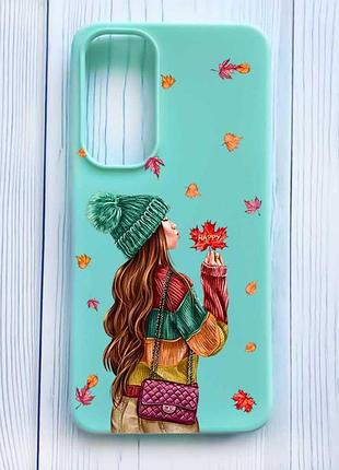 Матовый бирюзовый чехол на samsung galaxy a35 (a356) девушка с листьями (принт 221)