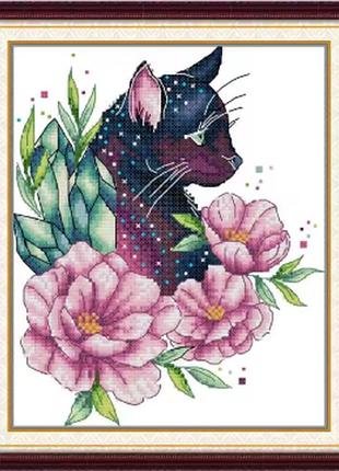 Набір для вишивання за нанесеною на канву схемою "chocolate cat in flower". aida 14ct printed , 21*27 см