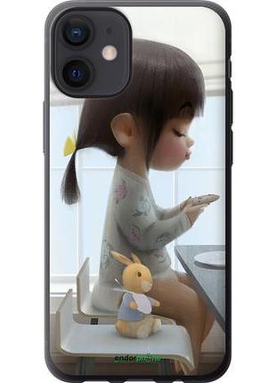 Чехол на iphone 12 mini милая девочка с зайчиком "4039u-2071-10746"