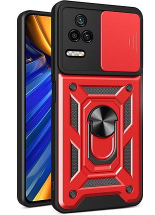 Чехол fiji camera defence для xiaomi poco f4 бампер с защитой камеры и подставкой red