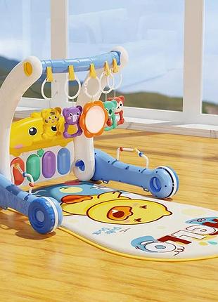 Музыкальный игровой коврик-ходунки с пианино, игрушками и зеркальцем, 2в1, голубой