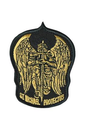 Шеврон st michael protectus архангел михаил на липучке, на черном. 9 см * 7 см
