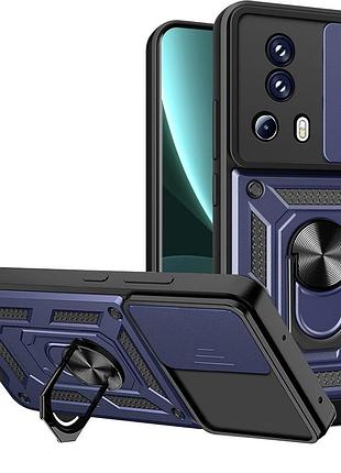 Чехол fiji camera defence для xiaomi 13 lite бампер с защитой камеры и подставкой dark blue