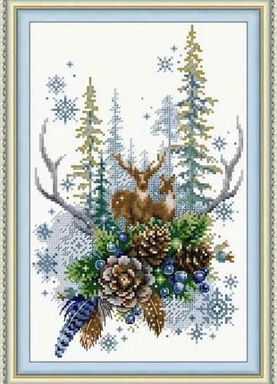 Набір для вишивання за нанесеною на канву схемою "winter forest spirit". aida 14ct printed , 22*34 см