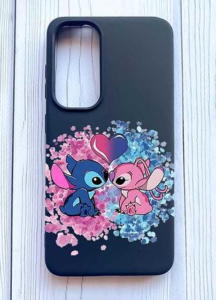 Матовый черный чехол на samsung galaxy a35 (a356) стич и ангел (принт 391)