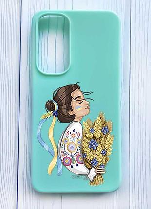 Матовый бирюзовый чехол на samsung galaxy a35 (a356) украинка с колосками (принт 172)
