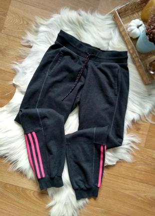 Штаны спортивные adidas climalite темно-серые,розовые полоски ,р.s,m9 фото