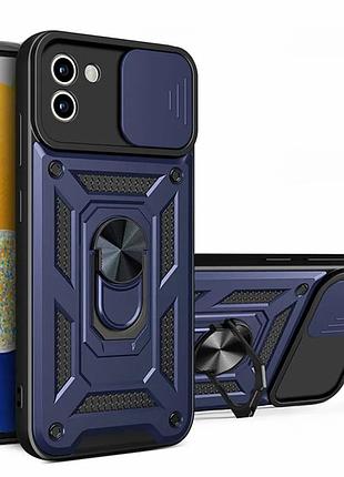 Чехол fiji camera defence для samsung galaxy a03 (a035) бампер с защитой камеры и подставкой dark blue