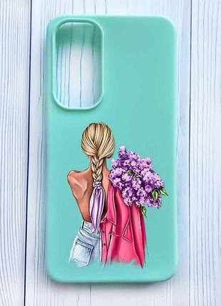 Матовый бирюзовый чехол на samsung galaxy s24 fe девушка с сиренью (принт 7)