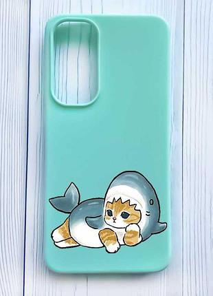 Матовый бирюзовый чехол на samsung galaxy a35 (a356) котенок акула (принт 355)