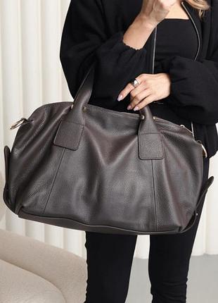 Большая кожаная сумка шоколадная италия genuine leather