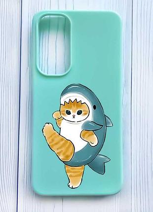 Матовый бирюзовый чехол на samsung galaxy a35 (a356) котенок акула (принт 380)