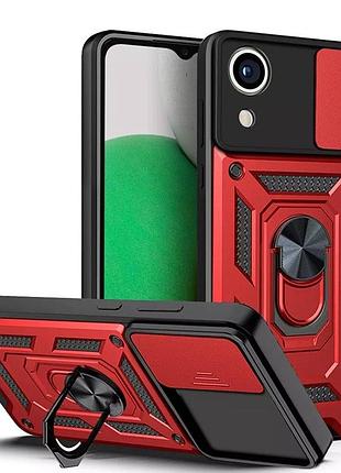Чехол fiji camera defence для samsung galaxy a03 core (a032) бампер с защитой камеры и подставкой red