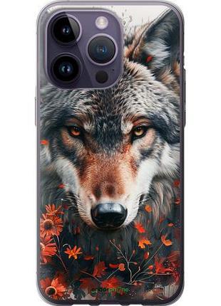 Чехол на iphone 14 pro max wolf and flowers "6056u-2667-10746"