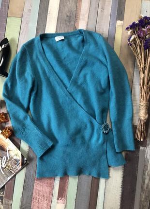 Светр ангоровый +овеча шерсть , светр на запах з брошкою oasis