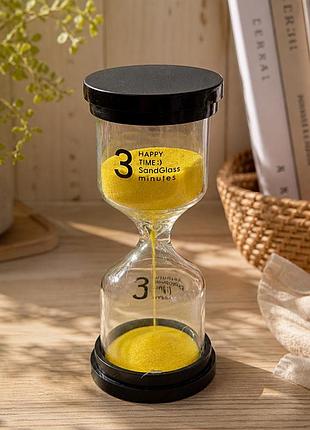 Песочные часы на 3 минуты "happy time" – настольный таймер, стекло/пластик, желтый песок